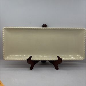Real Home Stoneware Rectangular Serving Platter Cream Ivory Rope Edge 18.5"